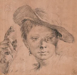 Porträt eines Jungen, der mit erhobener rechter Hand zeigt, ca. 1740-1745